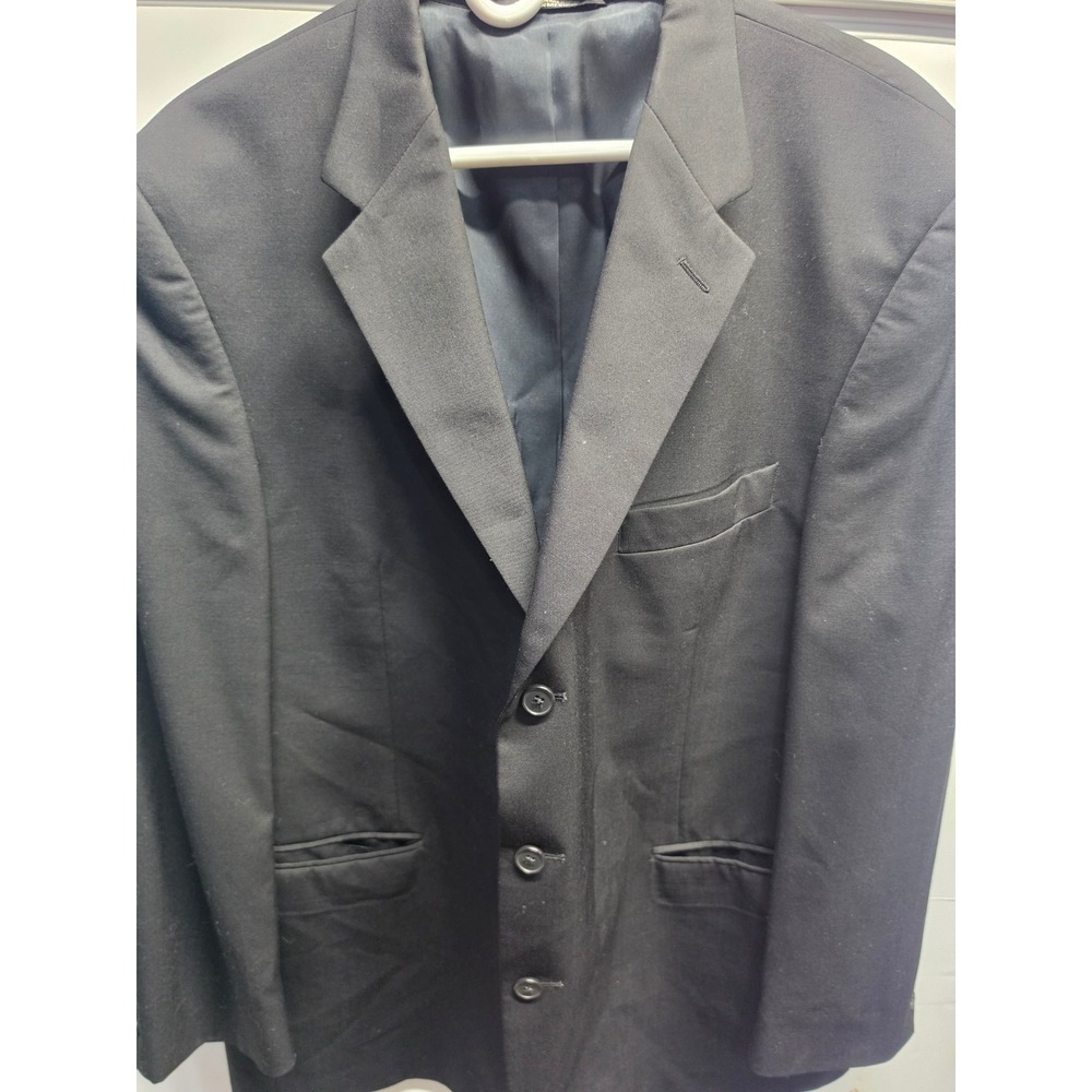Mens Black Three Button Blazer Jacket Size 46 Regular Solid Professional Coat